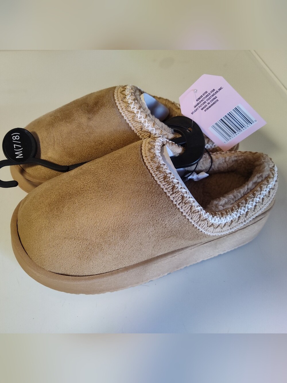 Cozy Slip-On Faux Suede Slippers in Tan